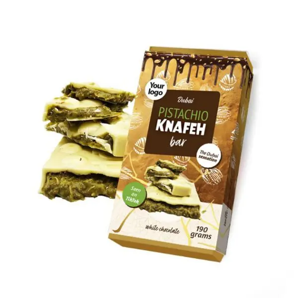 Schokolade) Schokoladenriegel Dubai Pistachio Knafeh (Weiße (190g) + Logo