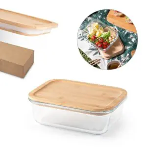 PORTOBELLO. Lunchbox. Hermetische Dose aus Borosilikatglas und Bambusdeckel 1000 mL