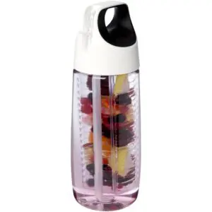 Sportflasche HydroFruit 700 ml aus recyceltem Kunststoff mit Klappdeckel und Trinkhalm