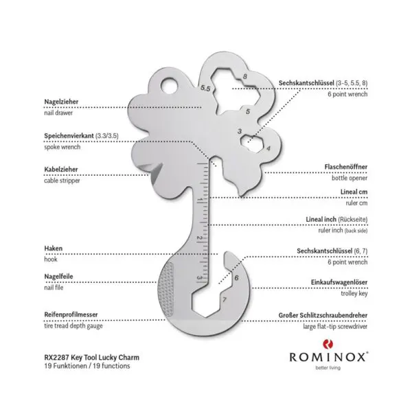 ROMINOX® Key Tool // Lucky Charm - 19 functions (Kleeblatt Glücksbringer)