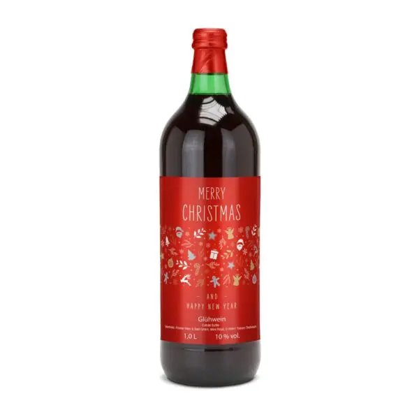 Glühwein - Flasche grün, mit Schraubverschluss, 1 l - individuelles Etikett