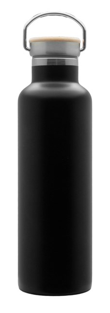 Doppelwandige Flasche 'Arima', schwarz, Bambusdeckel, 750ml