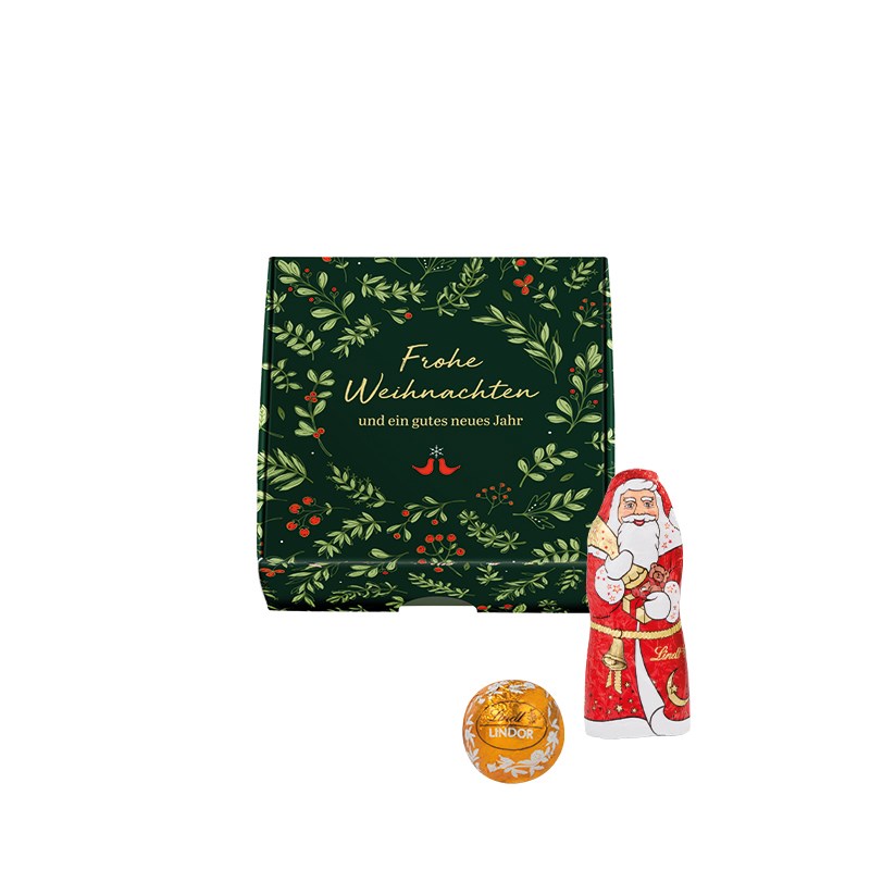 Lindt-Mischung: 4 LINDOR Mini Kugeln, 1 Schoko-Weihnachtsmann, gesamt 28 g.