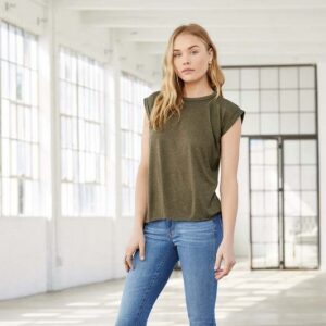 Bella + Canvas Ladies' flowy rolled-cuff T-shirt