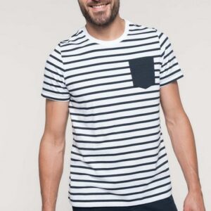 Kariban Gestreiftes Kurzarm-T-Shirt im Marine-Stil mit Tasche