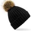 Beechfield - Faux Fur Pop Pom Chunky Beanie