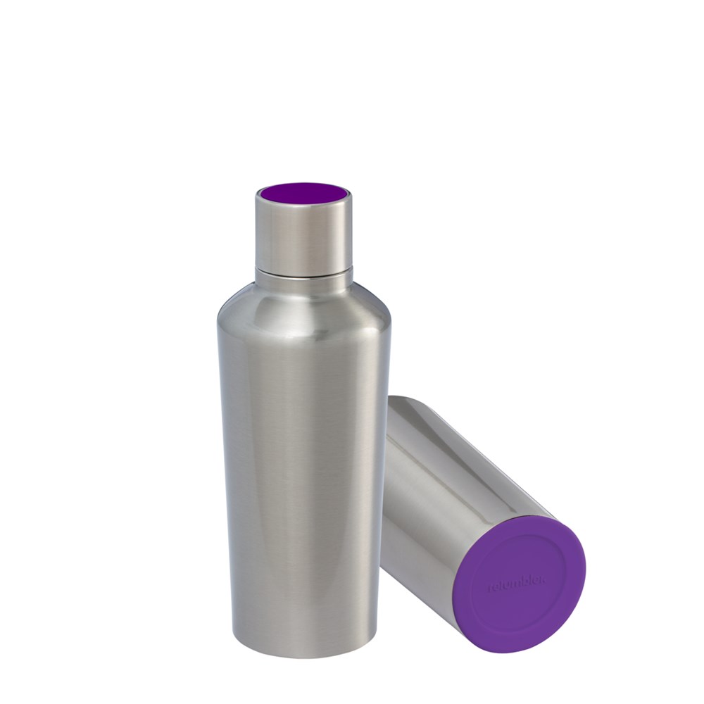 Flasche: silber, Deckel: lila, Boden: lila