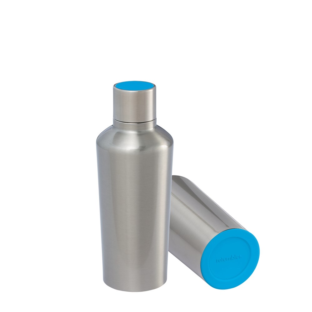 Flasche: silber, Deckel: cyan, Boden: cyan