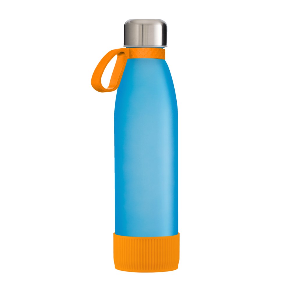 Flasche: cyan, Ring: orange, Hülle: orange